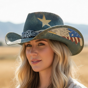 Distressed Cowboy USA Flag Navy Hat