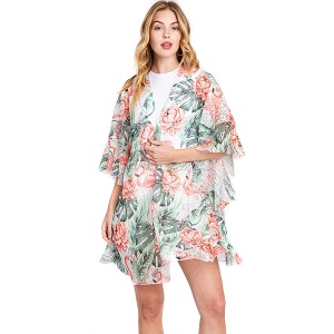 TPO Ruffle Lined Tropical Flamingo Print  multi cover up