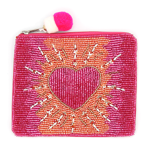 Starburst Heart Seed Bead Coin Purse