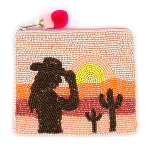 Western Sunset Cowgirl Seed Bead Coin Purse