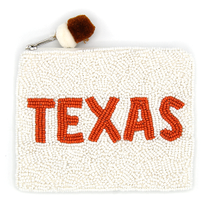 White Orange TEXAS Seed Bead Coin Purse