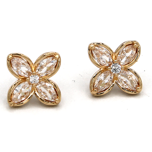 Cubic Zirconia Clover Flower Gold Earrings
