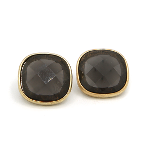 Stud Square Gem Accent Gray Gold Earrings