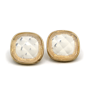 Stud Square Gem Accent Opal Clear Gold Earrings