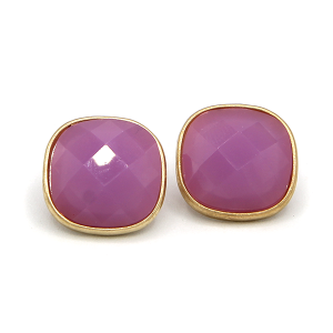 Stud Square Gem Accent Purple Gold Earrings