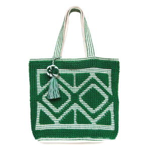 Mika HB268 woven tassel tote green
