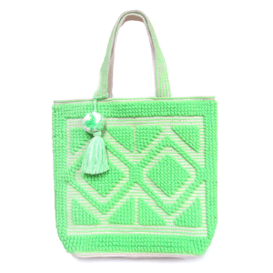 Mika HB268 woven tassel tote lime