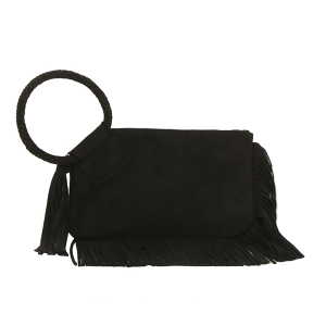 Western Fringe Braided Handle Wristlet Black