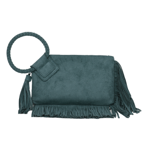 Western Fringe Braided Handle Wristlet Denim Blue